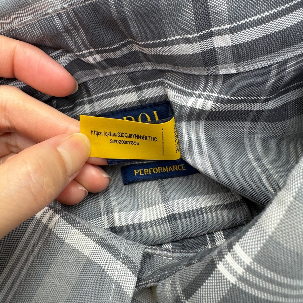 Polo Ralph Lauren Button Down Shirt Mens 2XB Gray Plaid Performance Long Sleeve - Picture 9 of 11
